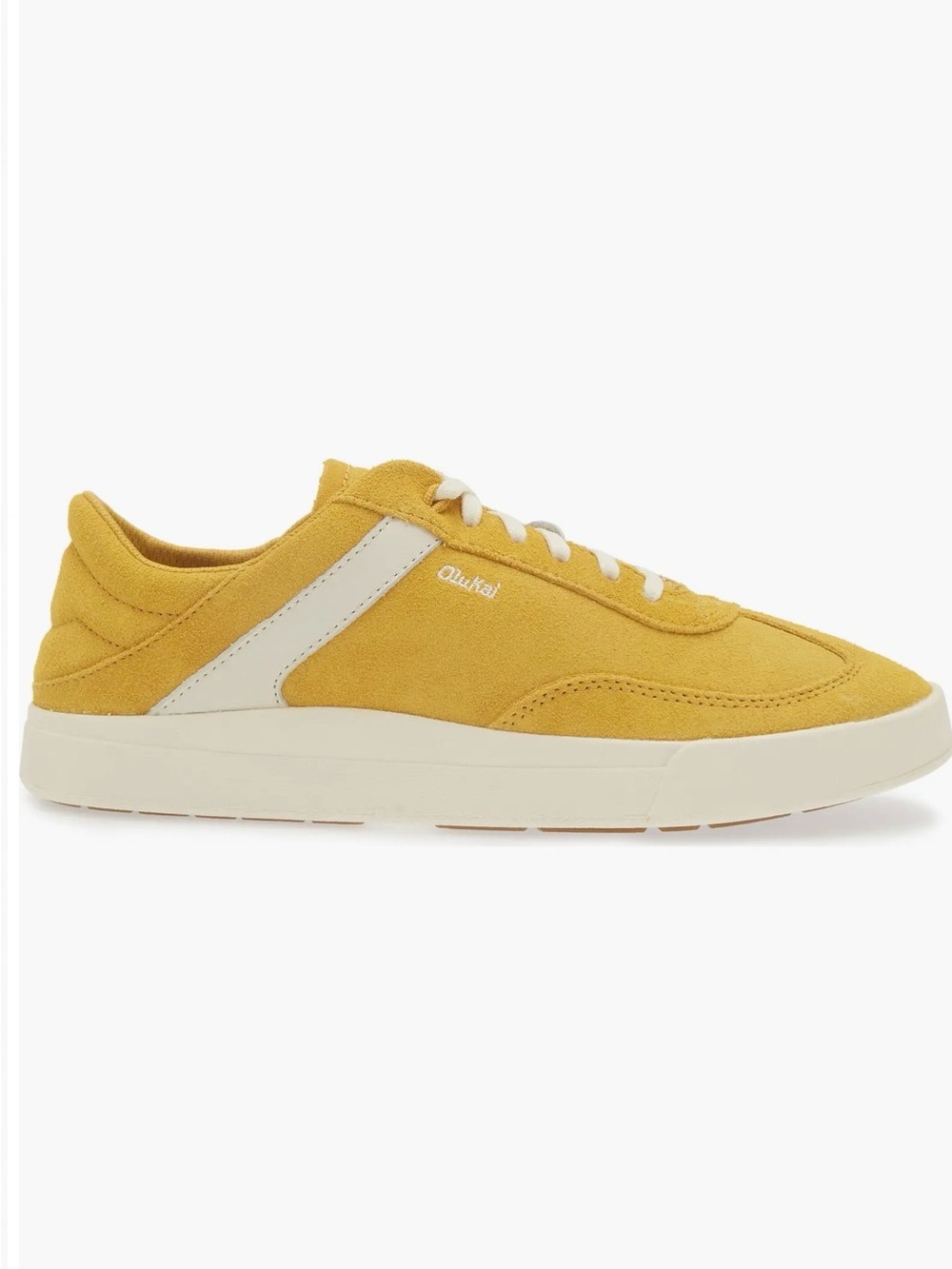 OluKai Women's Mustard Yellow Suede Sneakers with Cream Accents